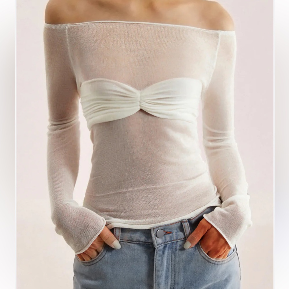Commense Sheer White Long Sleeve Top